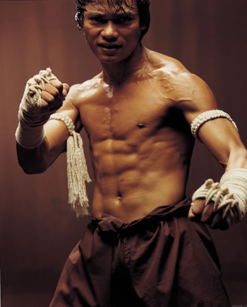 Tony Jaa的腹肌是比較細小，與訓練模式有關